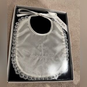 Elegant vintage  new white  Christening Bib with embroidered cross
